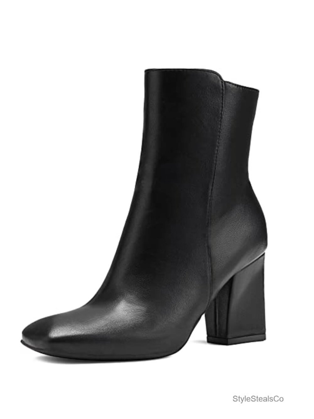 Women's Square Toe Ankle Boots Side Zipper Chunky Block Heel Short Booties